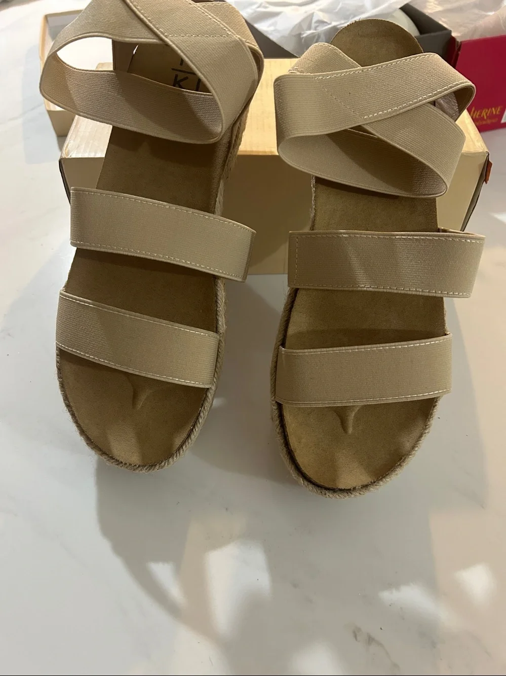 Yoki Beige Elastic Strap Espadrille Sandals